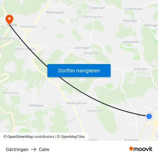 Gärtringen to Calw map