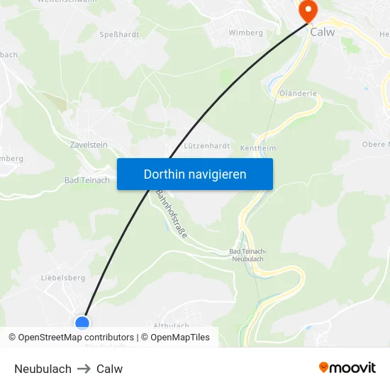 Neubulach to Calw map