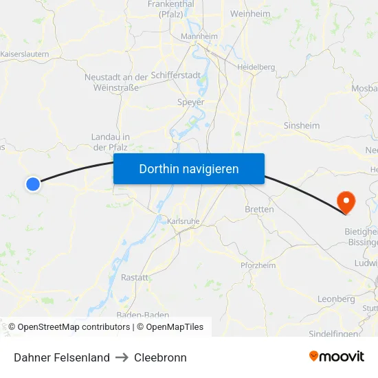 Dahner Felsenland to Cleebronn map