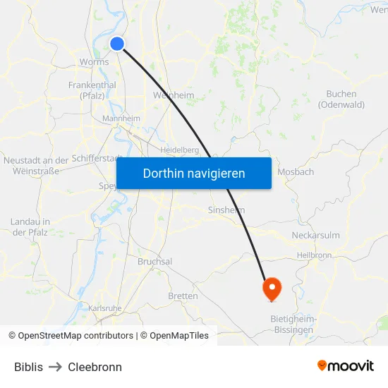 Biblis to Cleebronn map