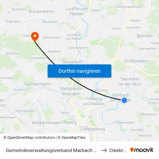 Gemeindeverwaltungsverband Marbach am Neckar to Cleebronn map