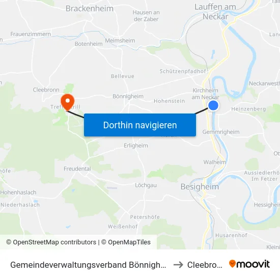 Gemeindeverwaltungsverband Bönnigheim to Cleebronn map