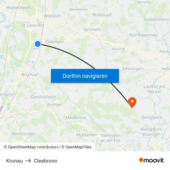Kronau to Cleebronn map