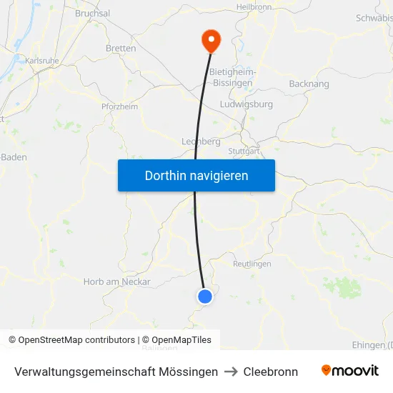 Verwaltungsgemeinschaft Mössingen to Cleebronn map