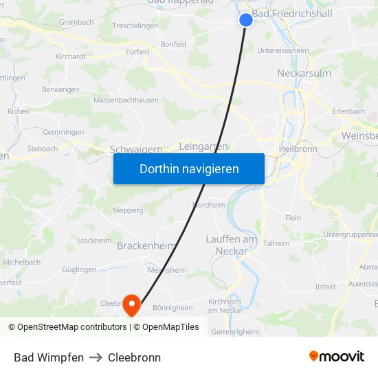 Bad Wimpfen to Cleebronn map