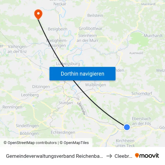 Gemeindeverwaltungsverband Reichenbach An Der Fils to Cleebronn map