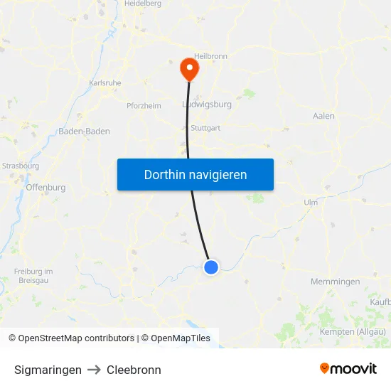 Sigmaringen to Cleebronn map