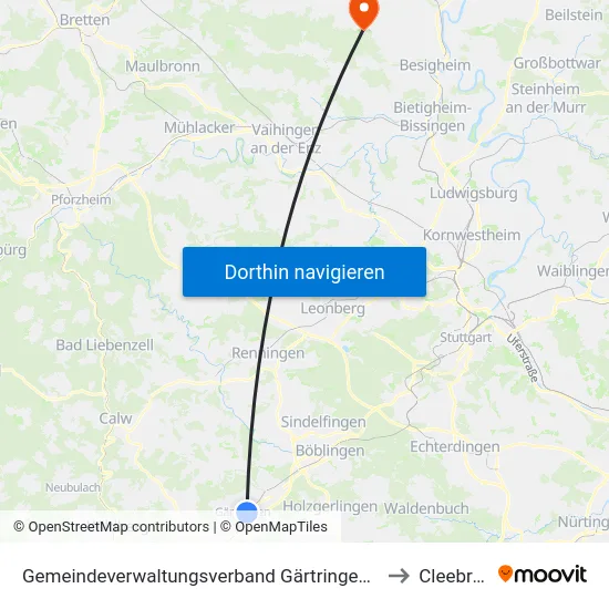 Gemeindeverwaltungsverband Gärtringen/Ehningen to Cleebronn map