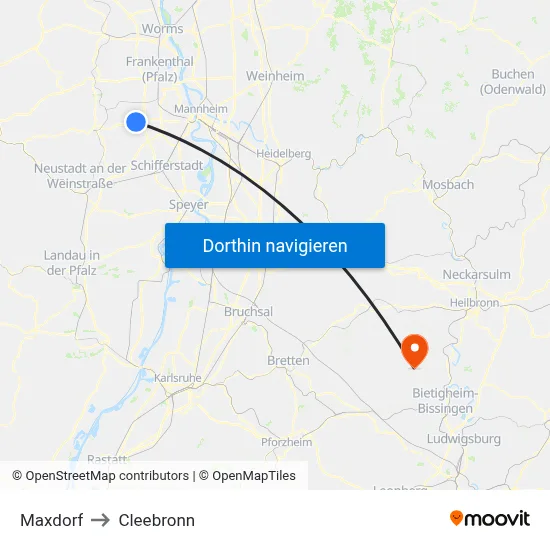 Maxdorf to Cleebronn map