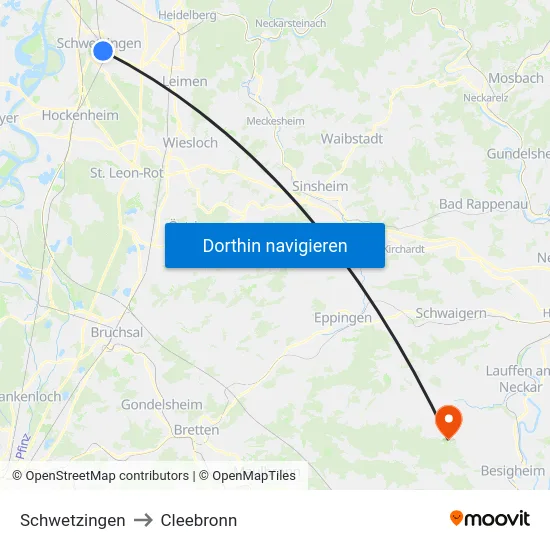 Schwetzingen to Cleebronn map