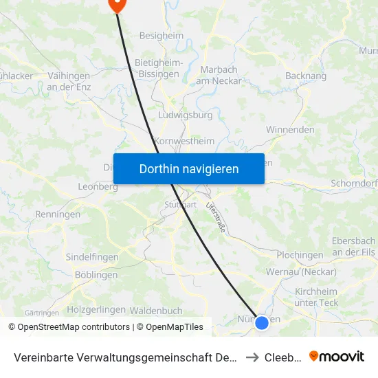 Vereinbarte Verwaltungsgemeinschaft Der Stadt Nürtingen to Cleebronn map