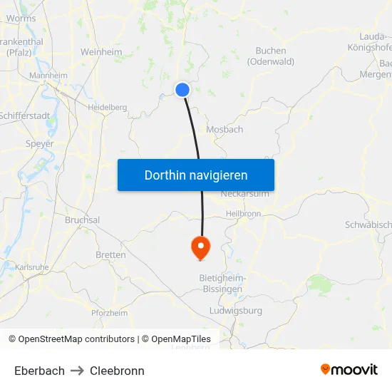 Eberbach to Cleebronn map