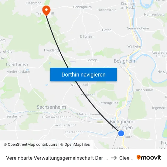 Vereinbarte Verwaltungsgemeinschaft Der Stadt Bietigheim-Bissingen to Cleebronn map