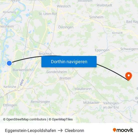 Eggenstein-Leopoldshafen to Cleebronn map