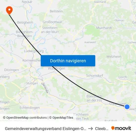 Gemeindeverwaltungsverband Eislingen-Ottenbach-Salach to Cleebronn map
