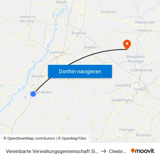 Vereinbarte Verwaltungsgemeinschaft Sinzheim to Cleebronn map