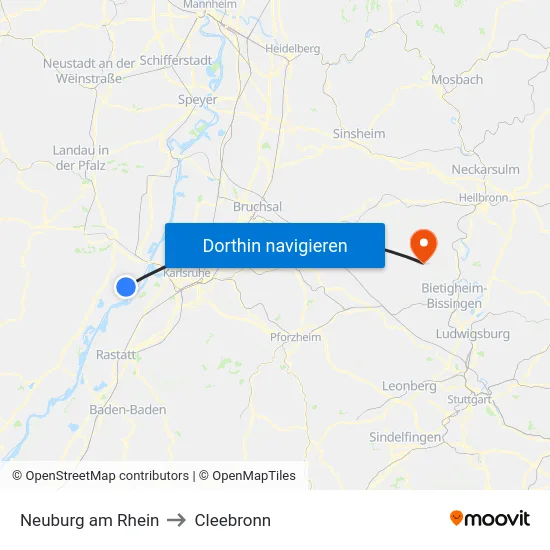 Neuburg am Rhein to Cleebronn map