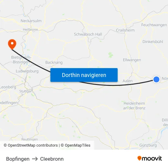 Bopfingen to Cleebronn map