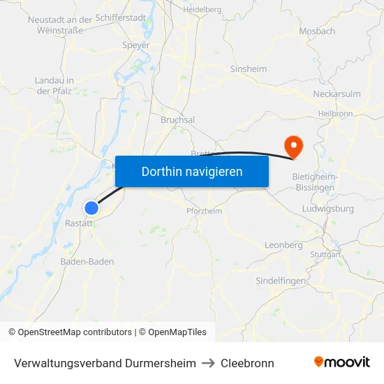 Verwaltungsverband Durmersheim to Cleebronn map