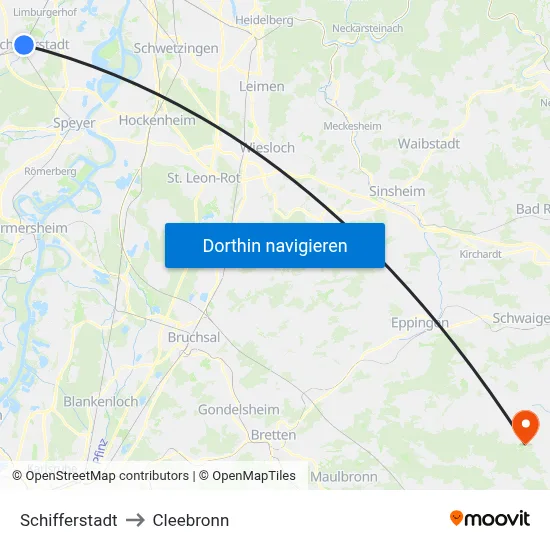 Schifferstadt to Cleebronn map