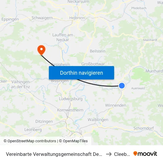 Vereinbarte Verwaltungsgemeinschaft Der Stadt Backnang to Cleebronn map