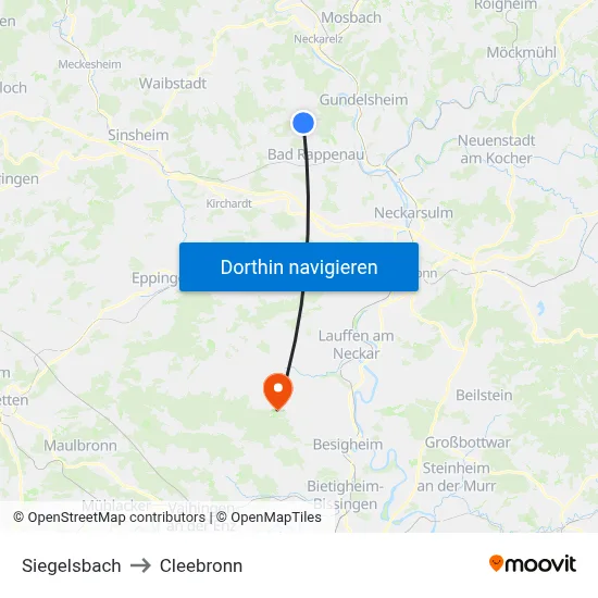Siegelsbach to Cleebronn map