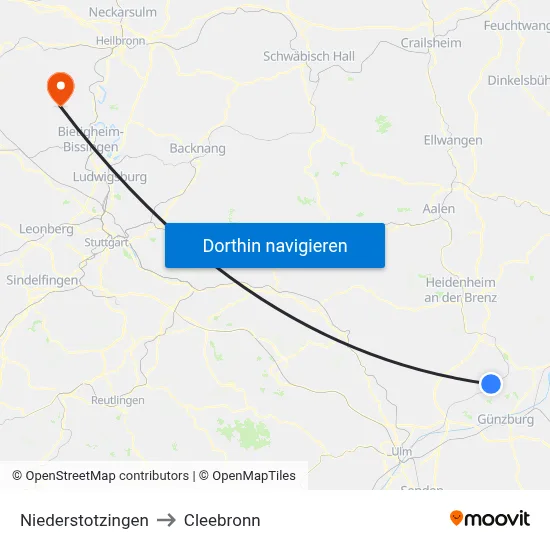 Niederstotzingen to Cleebronn map