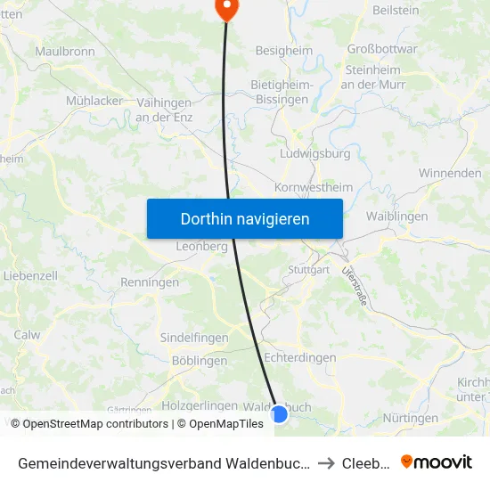 Gemeindeverwaltungsverband Waldenbuch/Steinenbronn to Cleebronn map