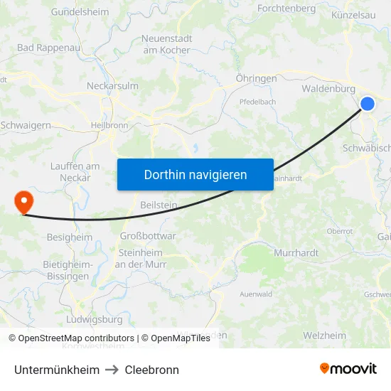 Untermünkheim to Cleebronn map