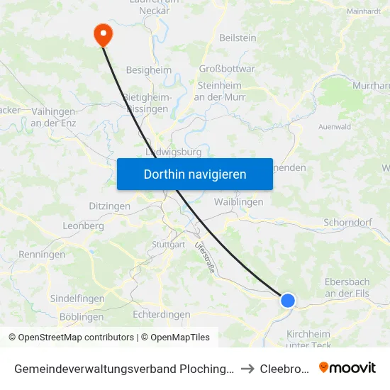 Gemeindeverwaltungsverband Plochingen to Cleebronn map