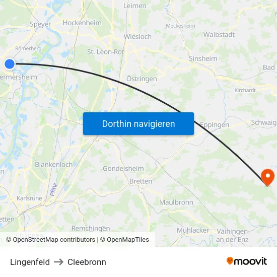 Lingenfeld to Cleebronn map