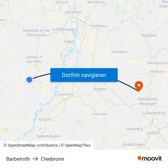 Barbelroth to Cleebronn map