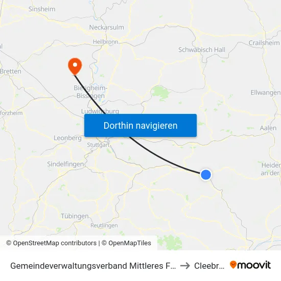 Gemeindeverwaltungsverband Mittleres Fils-Lautertal to Cleebronn map