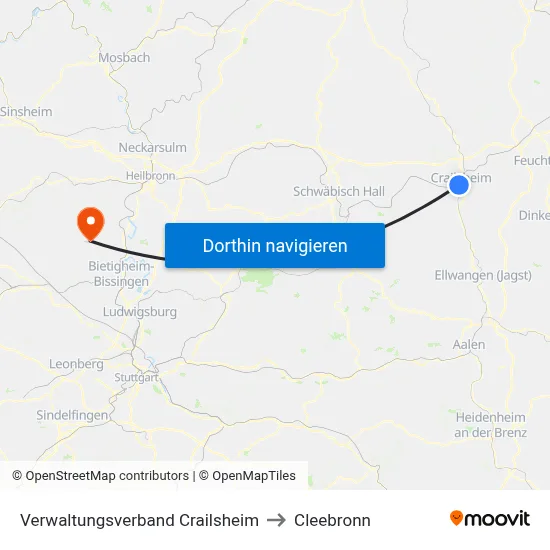 Verwaltungsverband Crailsheim to Cleebronn map