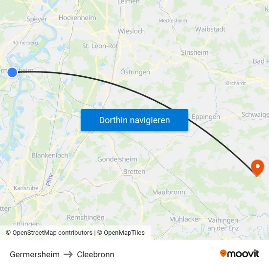 Germersheim to Cleebronn map