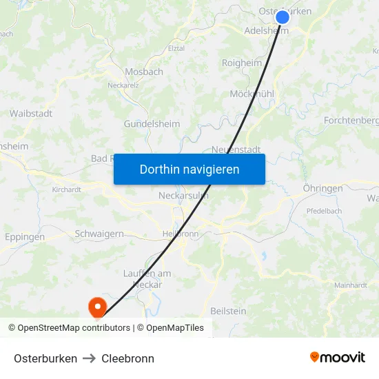 Osterburken to Cleebronn map
