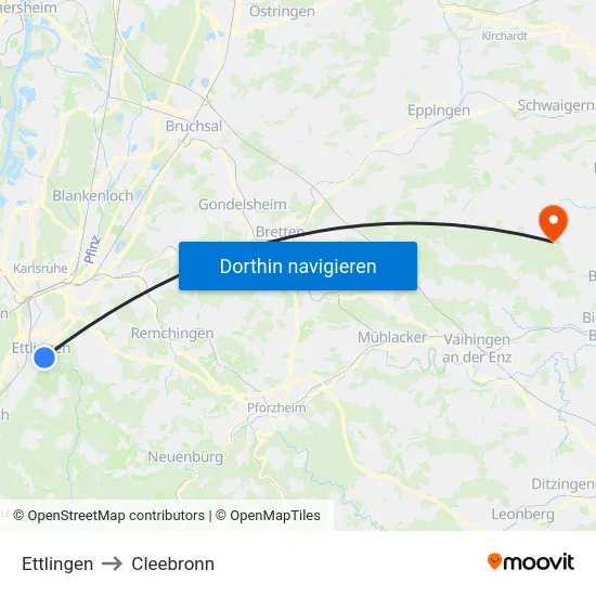 Ettlingen to Cleebronn map