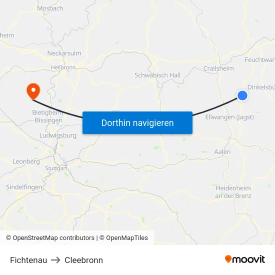 Fichtenau to Cleebronn map