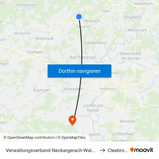 Verwaltungsverband Neckargerach-Waldbrunn to Cleebronn map
