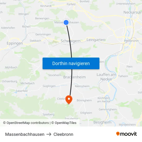 Massenbachhausen to Cleebronn map