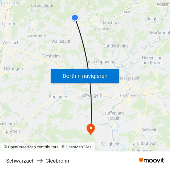 Schwarzach to Cleebronn map