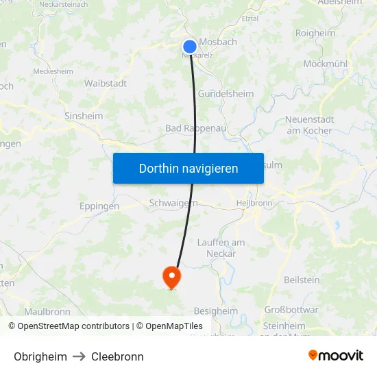 Obrigheim to Cleebronn map