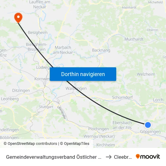 Gemeindeverwaltungsverband Östlicher Schurwald to Cleebronn map