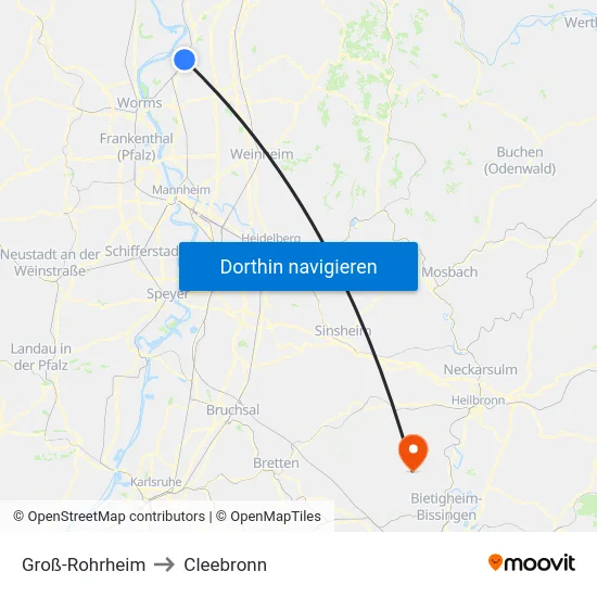 Groß-Rohrheim to Cleebronn map