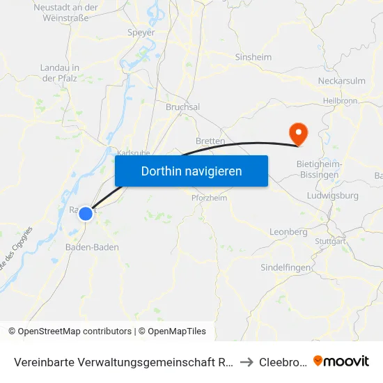 Vereinbarte Verwaltungsgemeinschaft Rastatt to Cleebronn map