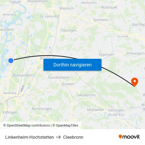 Linkenheim-Hochstetten to Cleebronn map