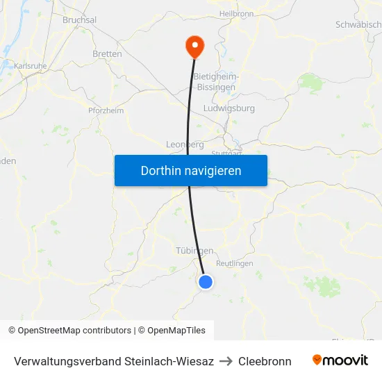 Verwaltungsverband Steinlach-Wiesaz to Cleebronn map