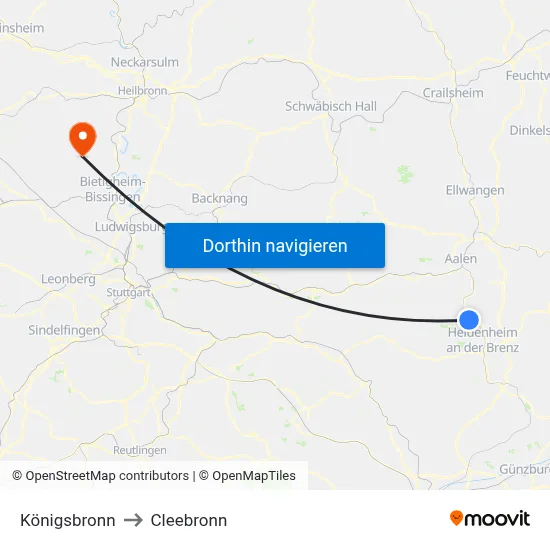 Königsbronn to Cleebronn map