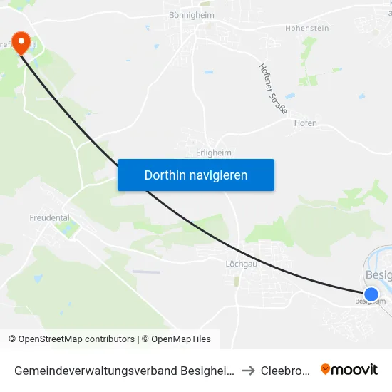 Gemeindeverwaltungsverband Besigheim to Cleebronn map