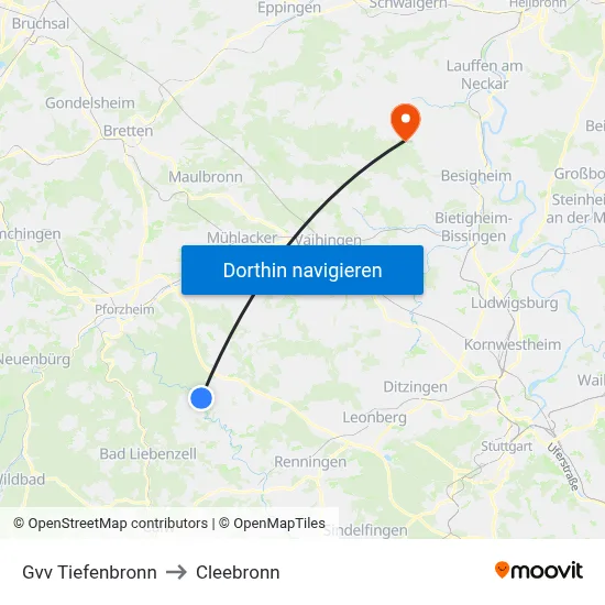 Gvv Tiefenbronn to Cleebronn map